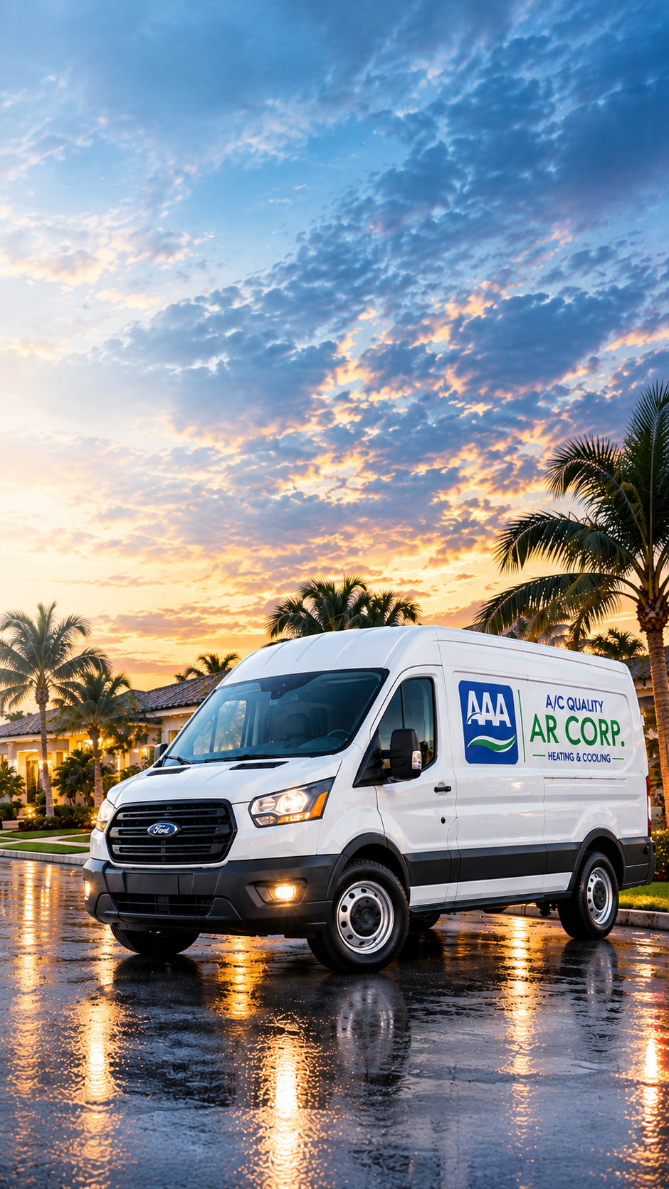 AAA AC Quality AR Corp branded HVAC service van in Florida