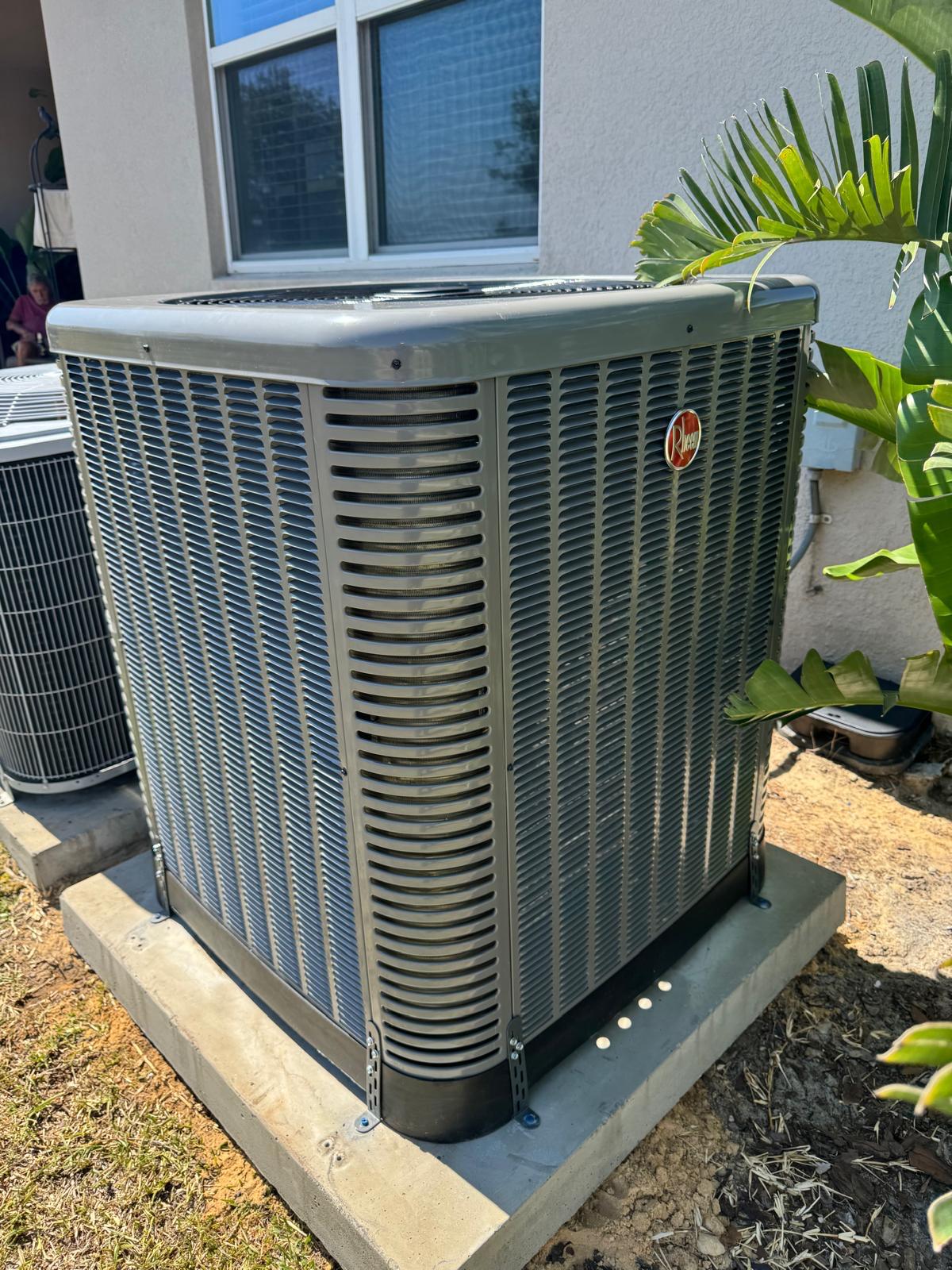 Rheem outdoor condenser installation by AAA AC Quality AR Corp